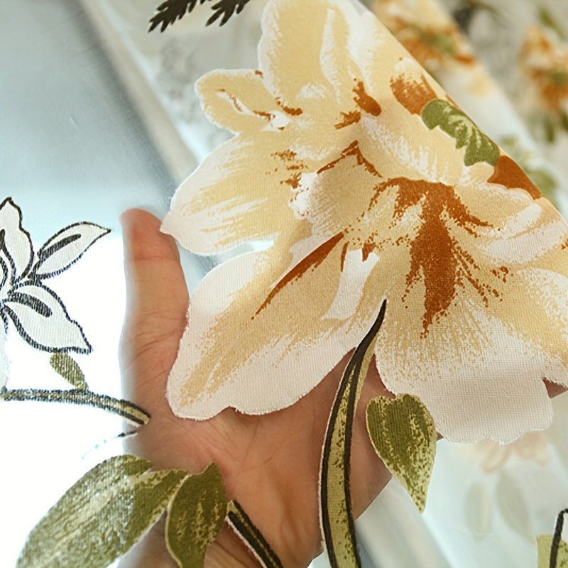 Beautiful Floral Tulle Sheer Curtain Panel - Made of Lightweight Polyester, Features Rod Pocket Design, Stunning Purple & Yellow Flowers Pattern Perfect for Living Room Decor, Enhances Natural Light in the Room| Includes Rod Pocket Valance|Crafted with