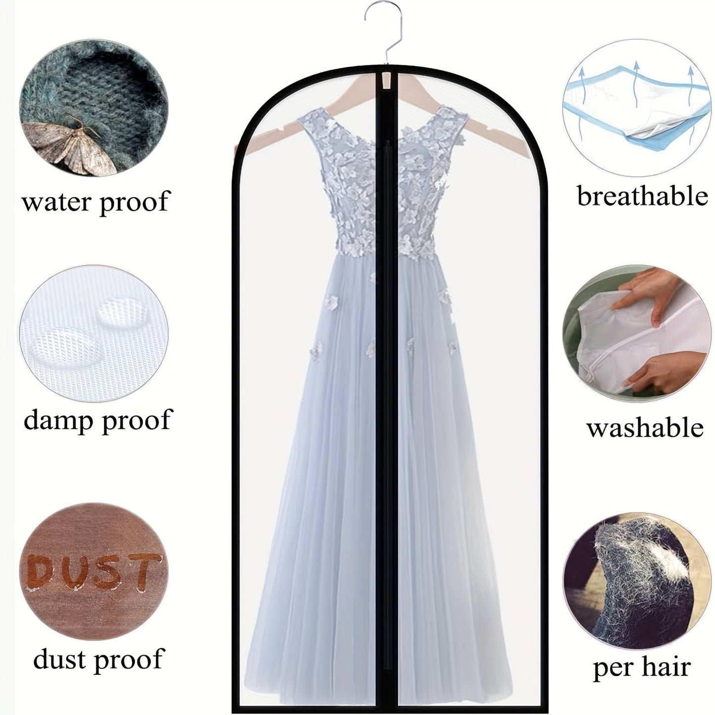 Set of 10 Transparent Dust Cover Bags with Zippers for Hanging Clothes, Ideal for Storing Suits, Dresses, and Coats. Portable Garment Bags with Dust-Proof Protection, Perfect for Bedroom, Closet, Wardrobe, Home, or Dorm Organization.