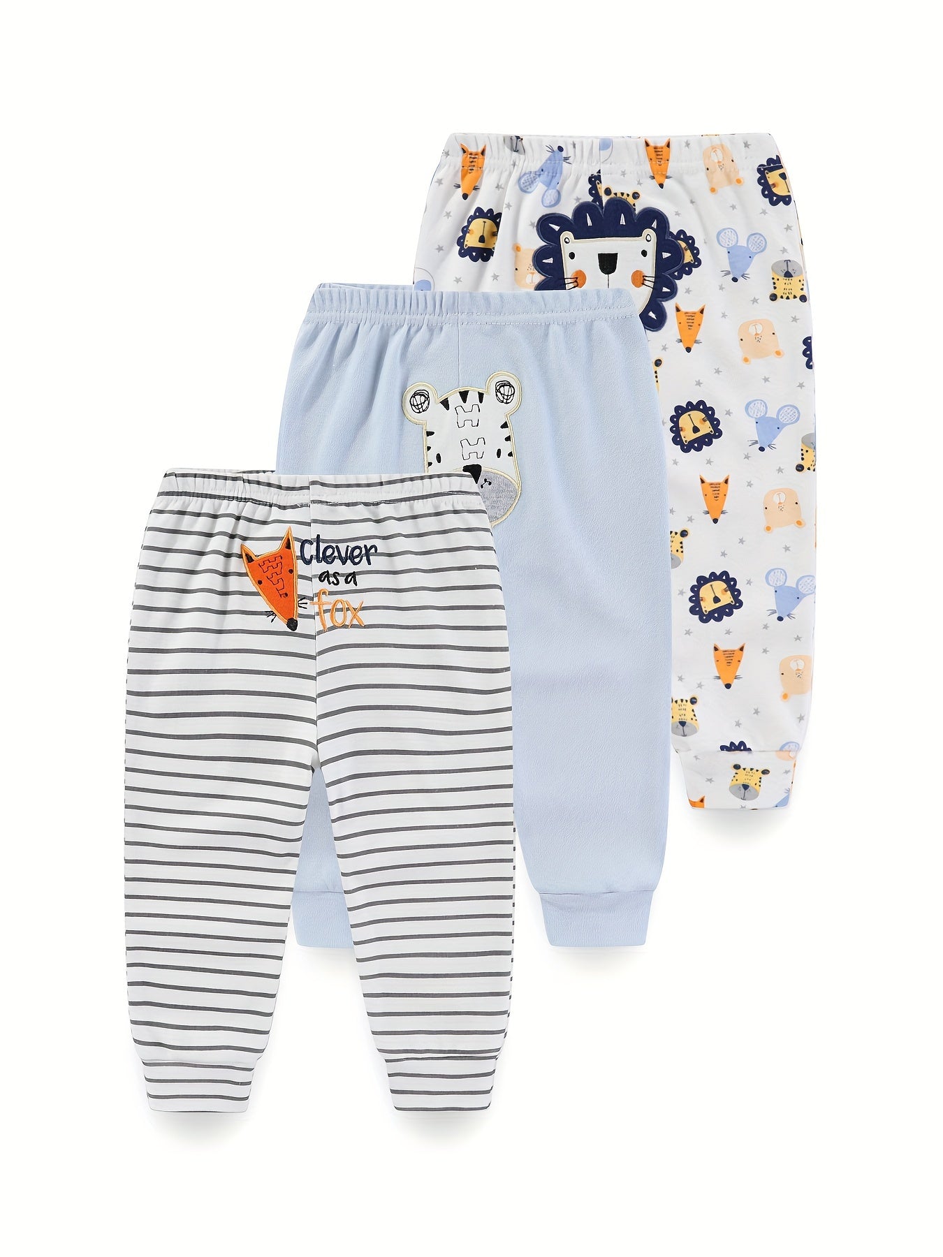 3pcs of cotton cartoon print pants for baby boys and girls, perfect for spring and autumn.