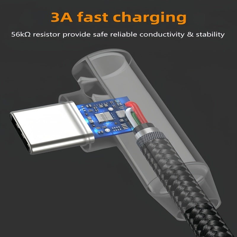 UGREEN USB to USB C Cable in 1 piece or 3 pieces, with 90-degree design for fast charging. Compatible with various devices such as iPhone, Samsung, Google Pixel, LG, and Nintendo Switch.