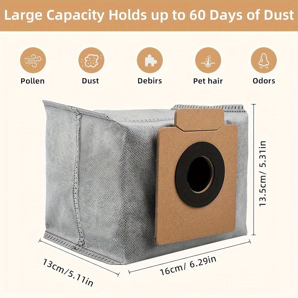 Get a 12-pack of dust bags designed specifically for the eufy X10 Pro Omni Robot Vacuum & X8 Pro with Self-Empty Station. These bags have a large capacity for up to 60 days of dust collection.