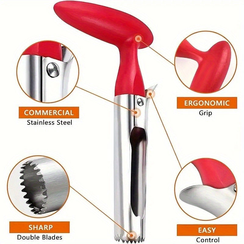 Easily Remove Fruit Cores with Our Stainless Steel Apple Corer - Featuring an Ergonomic Handle, Sharp Serrated Blade, and Durable Construction. Perfect for Apples, Pears, Bell Peppers, and Pineapple. A Portable and Easy to Clean Kitchen Essential.