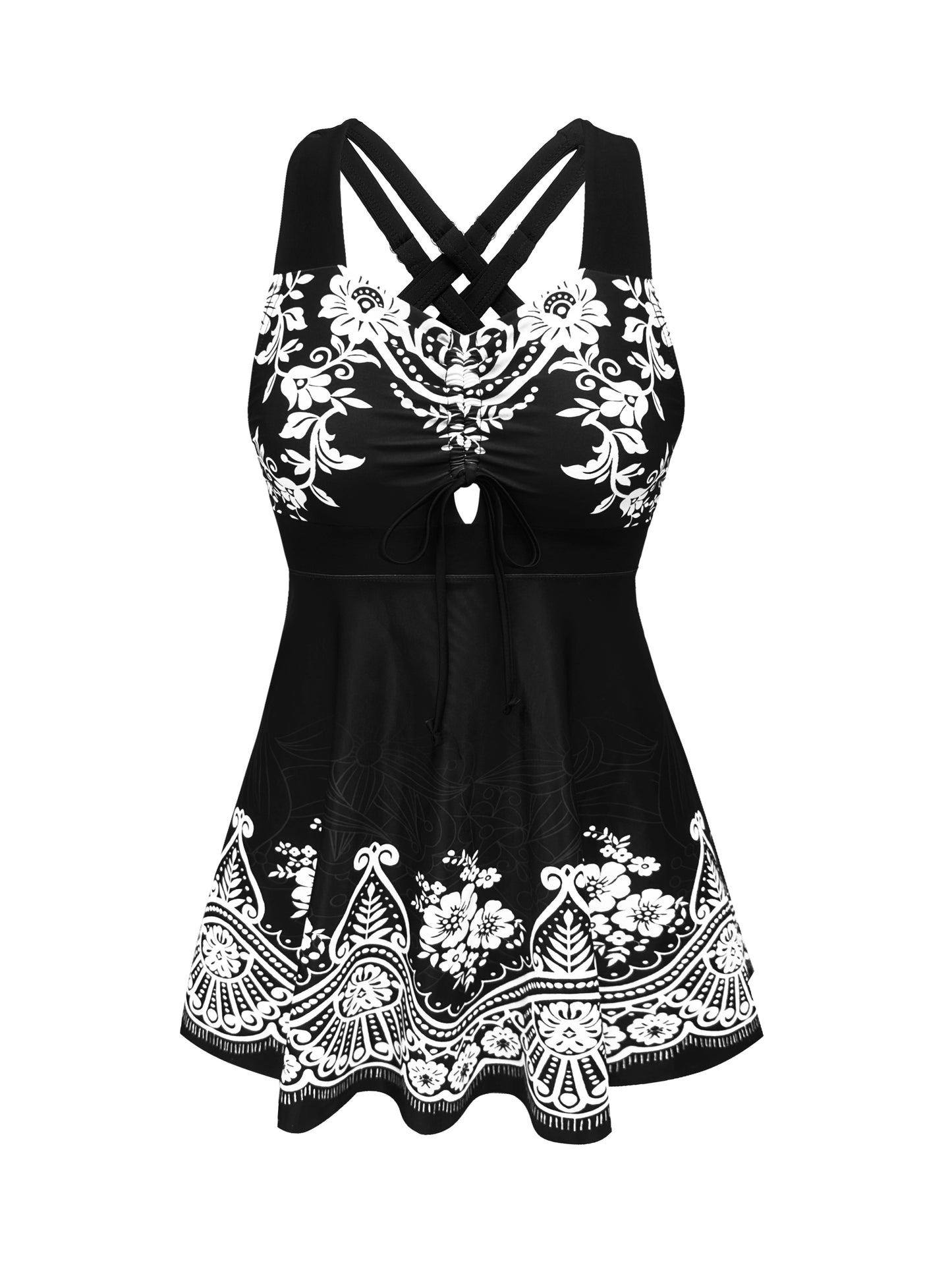 Popular European and American fashion swimwear featuring floral print and pleated edges.