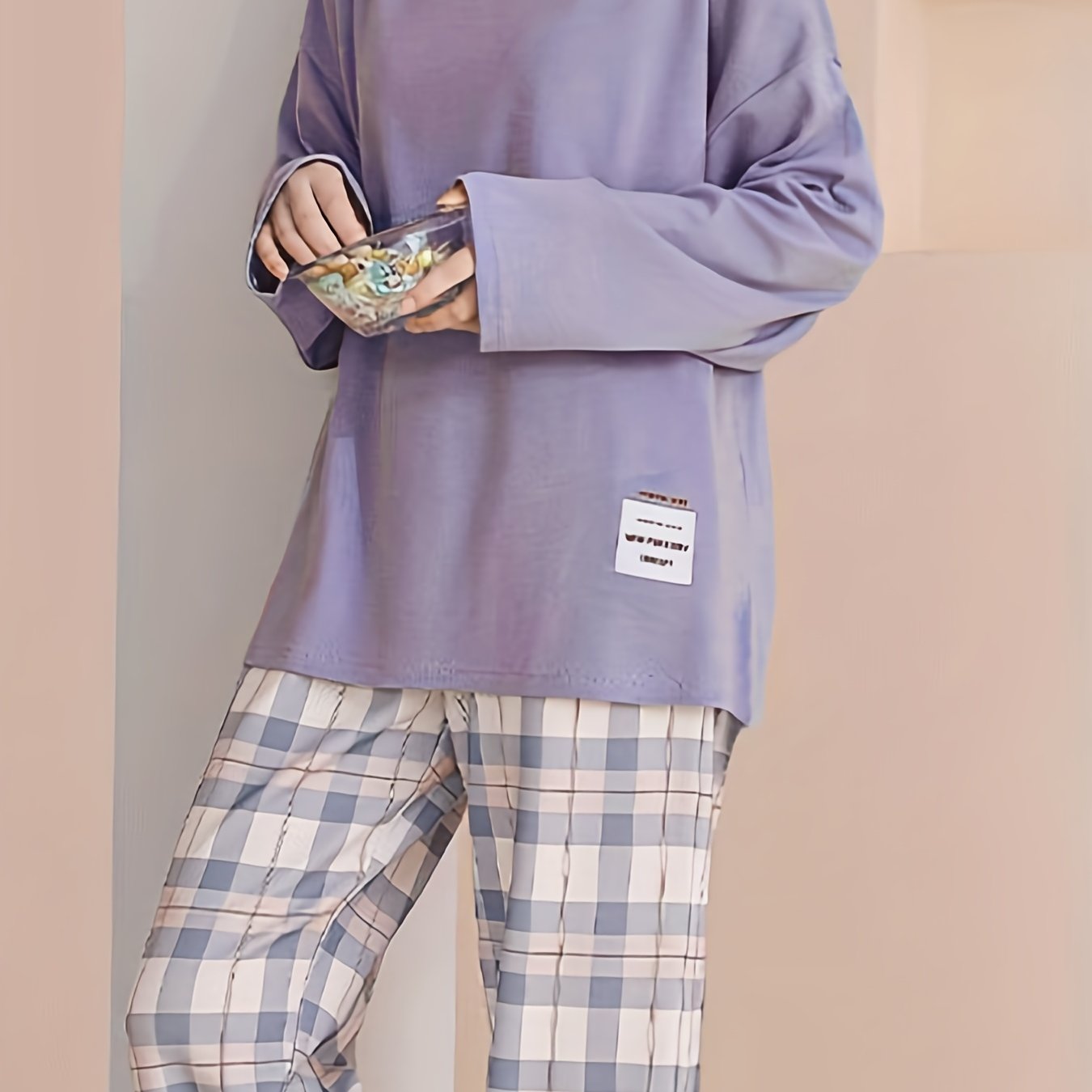 Spring and Autumn Plaid Long Sleeve Pajama Set, Cozy Home Wear