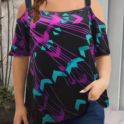 Floral print cold shoulder T-shirt for plus size women.