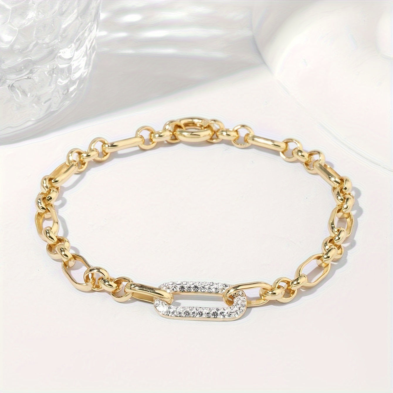 925 Sterling Silver Bracelet with Rhinestone Detail, Featuring 18K Gold Plating, Stylish Vacation Design, Mariner and Paperclip Chain Links, Perfect for Everyday and Special Occasions, Great Thanksgiving Gift - Versatile for Any Season