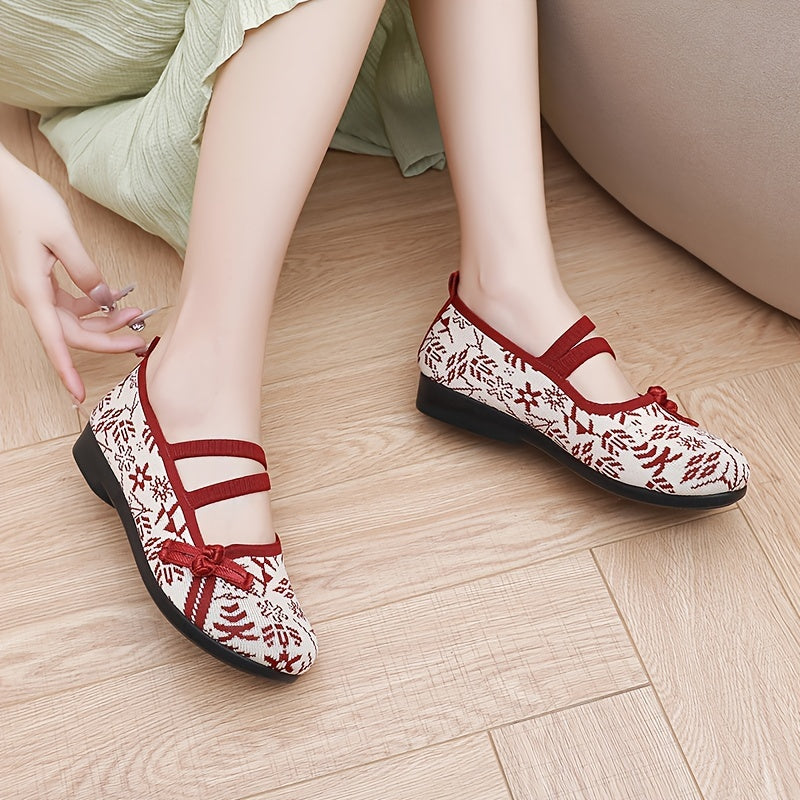 Crafted Comfort Women's Knit Slip-On Flats: Lightweight, Comfortable Walking Shoes with Soft Sole & Ethnic Pattern.