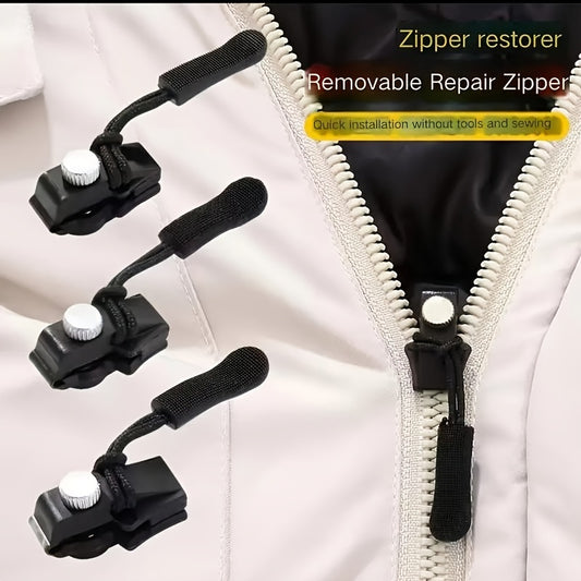 Universal Zipper Repair Kit - 3/6pcs Set, Instant Zipper Repair, No Sewing Required, Durable Replacement Slider, Easy Installation Tool - Black