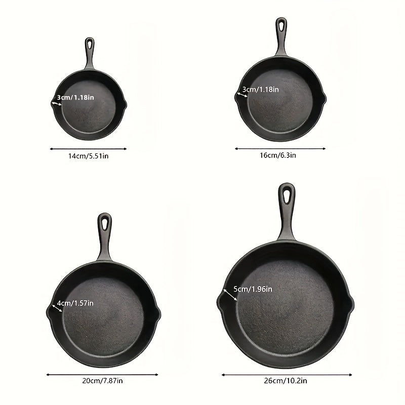 Essential Kitchen Set for Home Chefs: 4-Piece Pre-Seasoned Cast Iron Skillet Set - Versatile Cookware for Frying, Sautéing, Baking, Grilling | Durable, Even Heating Pans