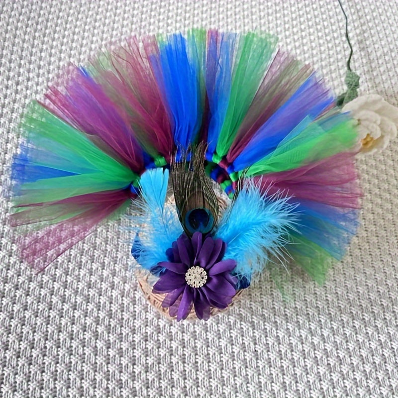 Set of infant ballet tutu skirt and feather headband, featuring colorful tulle. Perfect for newborn photo shoots, girls' birthday ballet costumes, and baby gift sets. Comes in mixed colors.