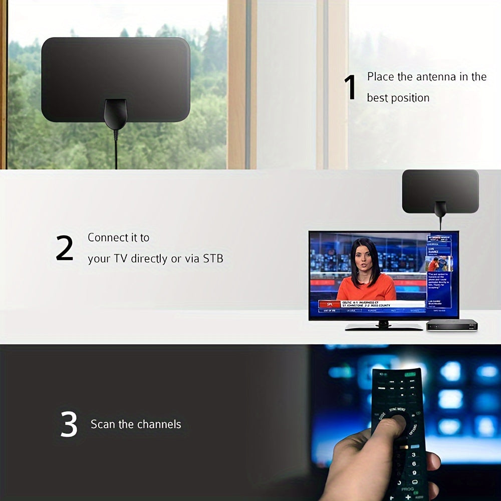 240 Mile Range Digital TV Antenna with Signal Amplifier, 4K Ultra HD, 1080p Full HD, Indoor Use, USB Powered. Model 2024, includes 3.66m Coaxial Cable.