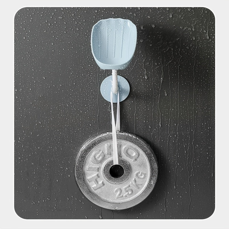 Durable plastic oval soap holder for the bathroom, easily mounted on the wall without drilling.