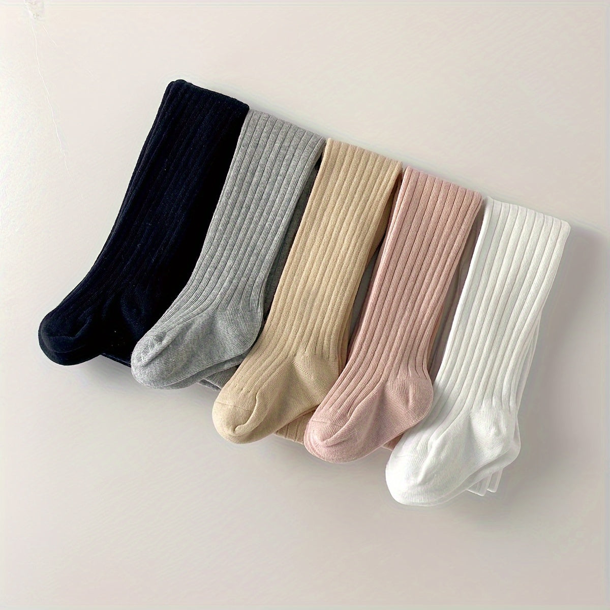 5-Pack Girls' Knit Tights made of 96.5% Polyester and 3.5% Spandex. Solid color, comfortable stretch leggings for Spring/Autumn, ideal for indoor/outdoor wear.