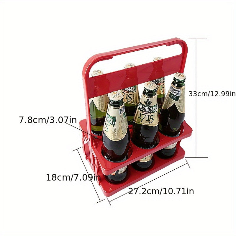 Portable collapsible plastic beer carrier for 6 bottles, ideal for bars, picnics, restaurants, and catering.