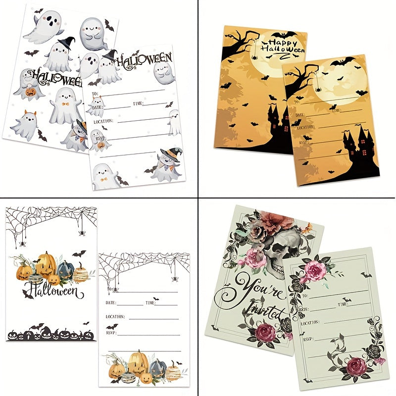 Invitations for a Spooky Halloween Party - Featuring Haunted Houses and Bats, Fun Cartoon Designs Perfect for Kids' Birthday Celebrations