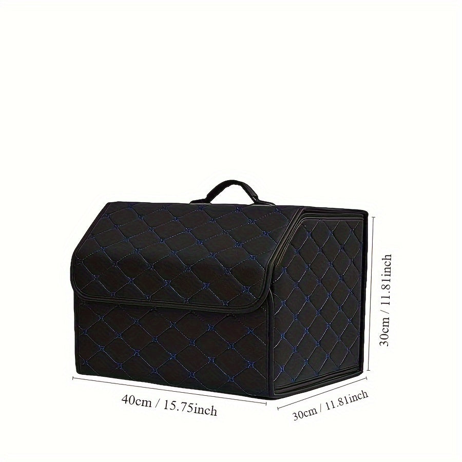 Black quilted PU leather car trunk organizer for SUV & Sedan trunks, providing durable and stylish interior storage.