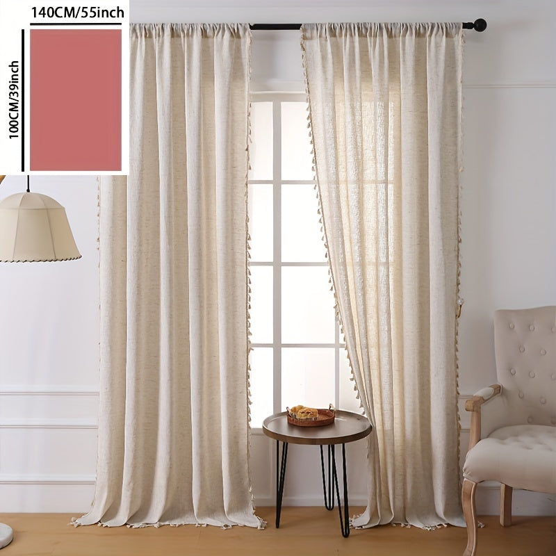 Sheer Linen-Blend Drapes in Traditional Style, Knitted Fabric, Unlined, Semi-Sheer, Featuring a Pastoral Theme. Made with 80% Polyester and 20% Linen, complete with Eyelets for easy hanging in any bedroom. These All-Season Decorative Panels are designed