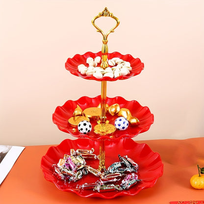 One three-layer candy tray for home use, featuring a festive New Year style and suitable for parties, weddings, restaurants, and buffets.