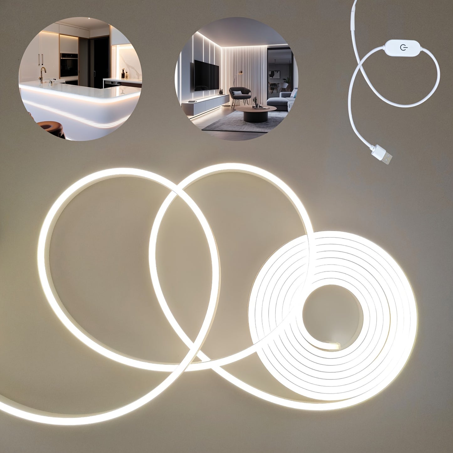 USB Neon Light Strip with Touch Switch - Dimmable Warm White - Ideal for Home Decor, Ambiance, & Lighting Solutions - Perfect Mother's Day Gift