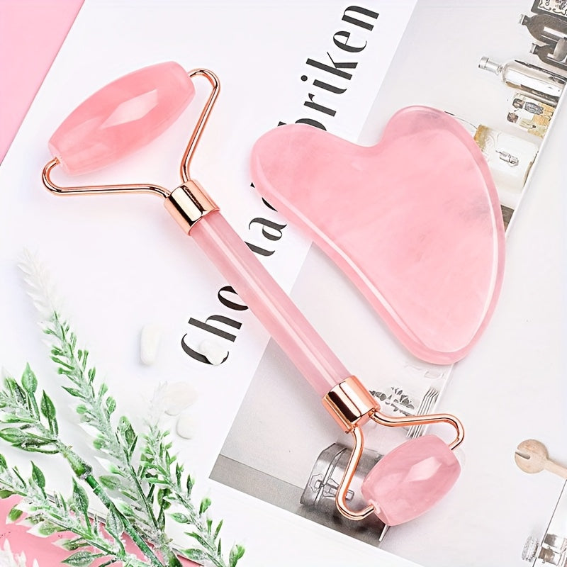 Pink Heart-Shaped Facial Roller & Gua Sha Set - Beauty Tools for Face and Eye Relaxation