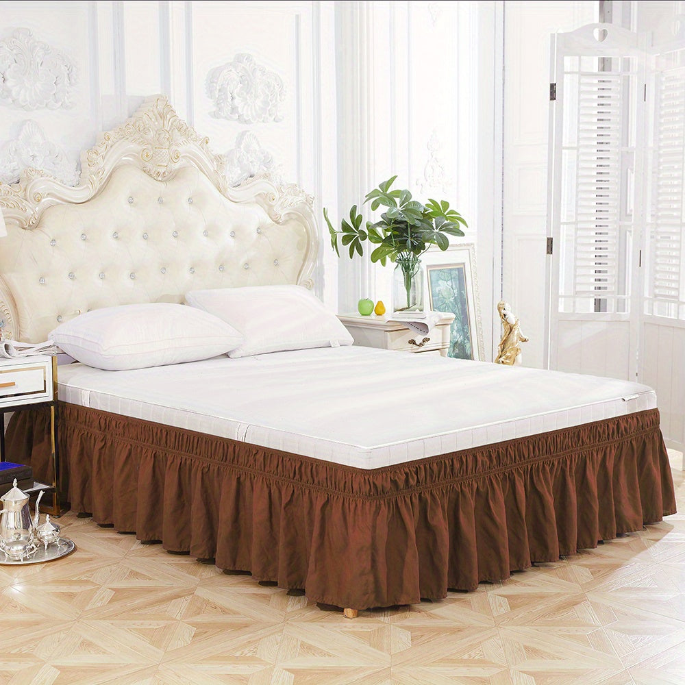 Elastic Bed Skirt in Pure Color, Soft Bedding Supplies, Lotus Leaf Edge Design for Comfortable and Durable Use in Bedroom or Guest Room. Skin-friendly Material.