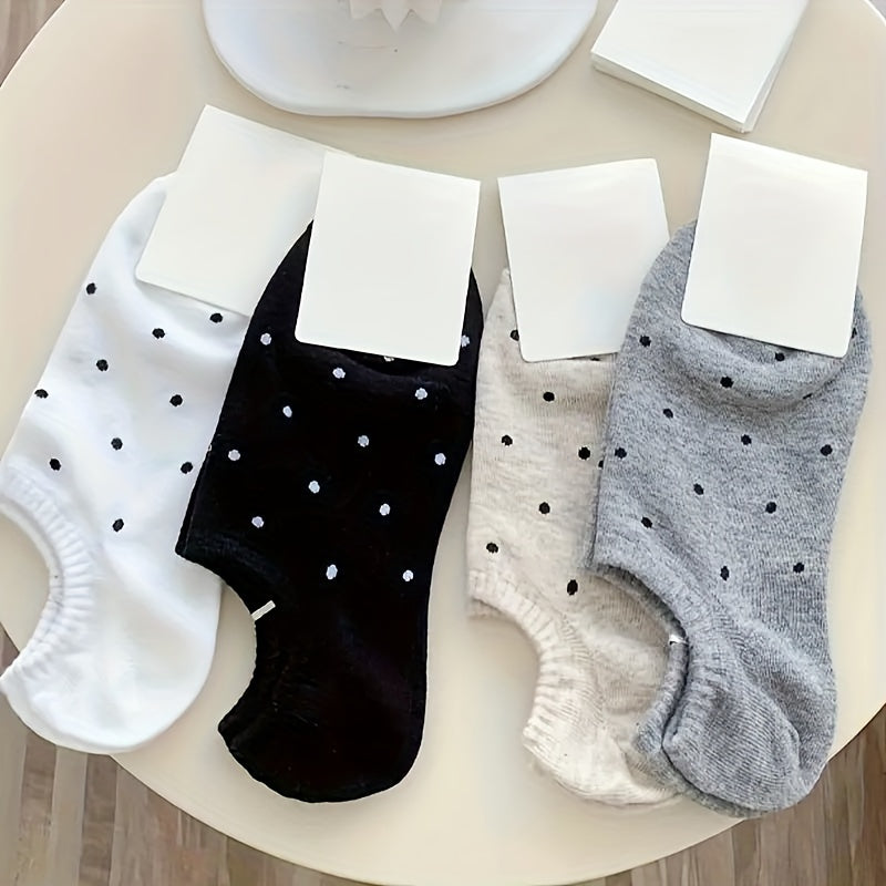 4 pairs of polka dot print low cut boat socks for women