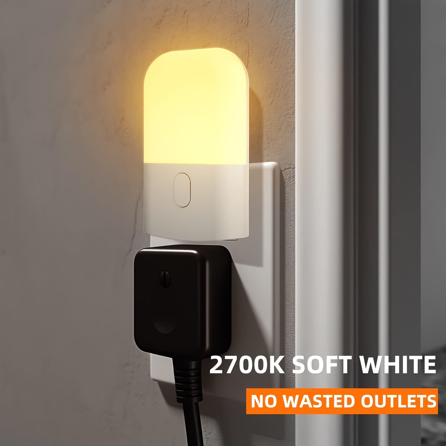 Half Set Smart LED Night Light, Warm White Wall Sconce with Adjustable Light Sensor for Bedroom, Bathroom, Kitchen, Hallway, Stairs. Modern Style, Plastic Material, 220V-240V, European Plug (No Battery Needed)