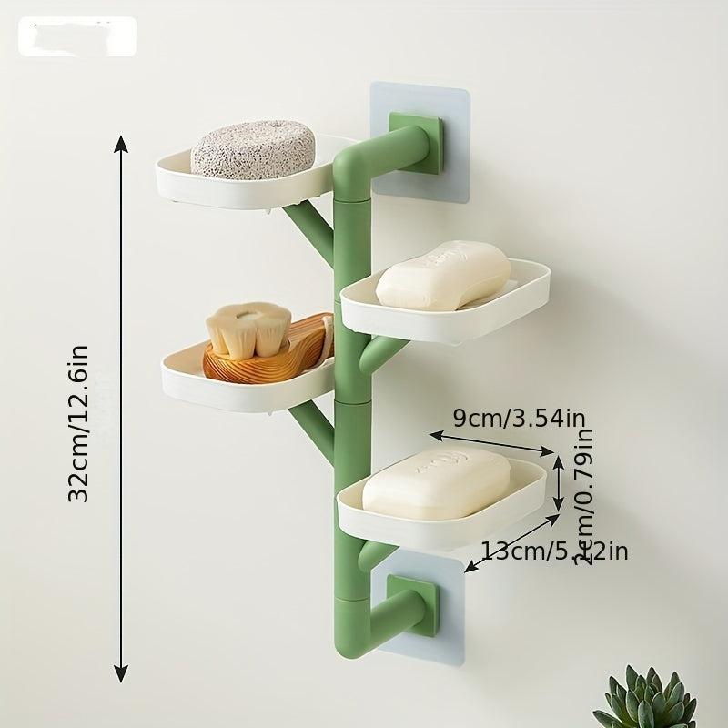 Rotating wall-mounted soap dish with drain - No-drill bathroom organizer for soap and accessories