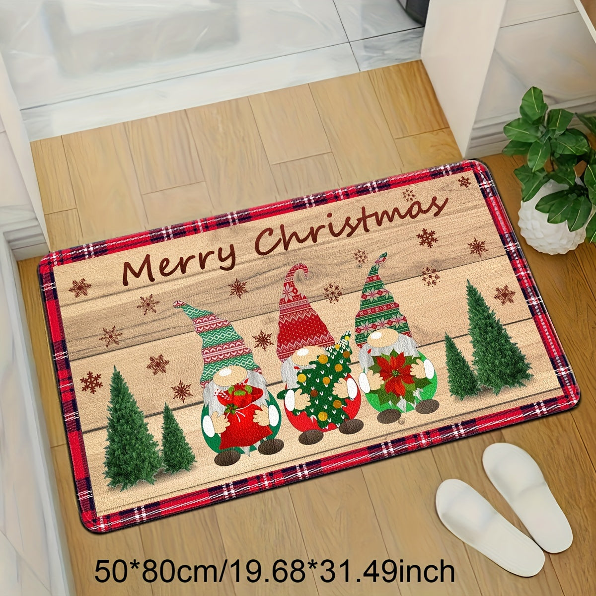 Decorate your home for the holidays with our Christmas-themed rug pad. Made from soft polyester flannel velvet, this rectangular floor mat is lightweight, machine washable, and features a non-slip PVC backing. The low pile, flat woven design is perfect