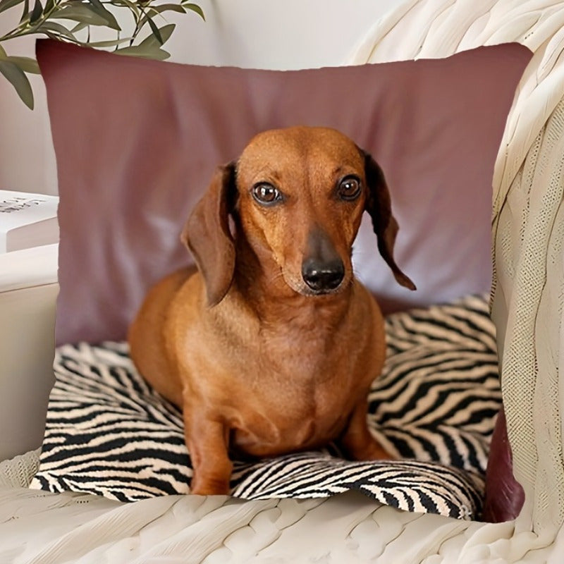 Modern Dachshund Portrait Print Throw Pillow, 18x18 inches, Made of Soft Polyester, Easy to Clean in Washing Machine, Features Zipper Closure, Perfect for Decorating Home, Office, or Party