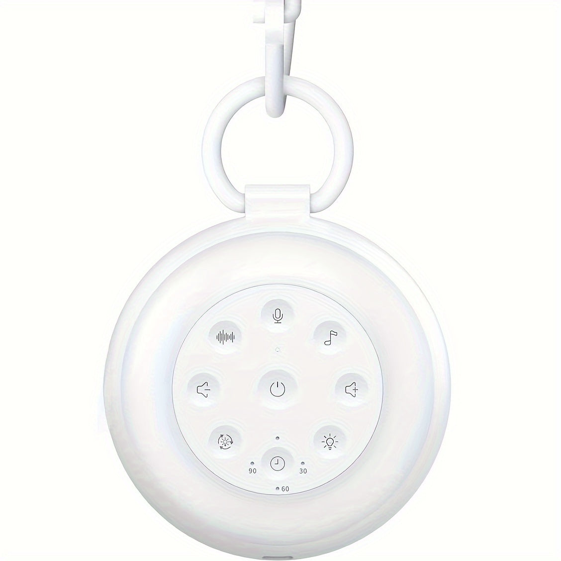 White Noise Sound Machine SA18 features 24 soothing sounds, a customizable night light, and a convenient travel hook - perfect for relaxation and children.