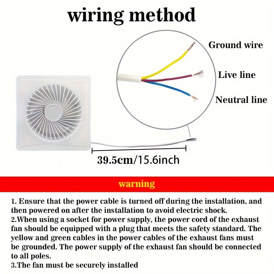 6-Inch European Standard Household Exhaust Fan with Backflow Prevention and Insect-Proof Design, Ideal for Indoor Ventilation in Kitchens, Bathrooms, Pet Rooms, and More.