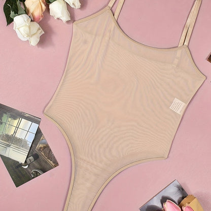 Sexy sheer bodysuit with floral accents and delicate straps, perfect for intimate moments.