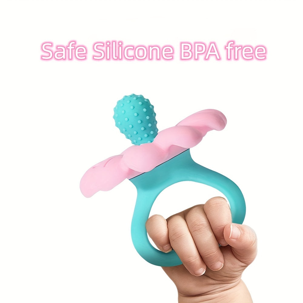 Soft and Safe Flower Silicone Teether for Young Children - Easy to Hold and Chew, Available in Pink, Blue, or Yellow - Ideal Christmas Present for Kids