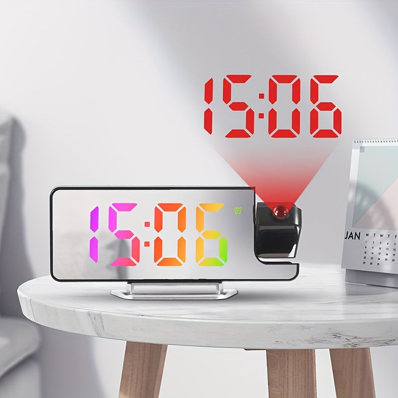 Modern LED Digital Alarm Clock with Projection, Temperature Display, USB Powered, Plastic Rectangle Frame, Flat Crown Shape, ≤36V Operating Voltage