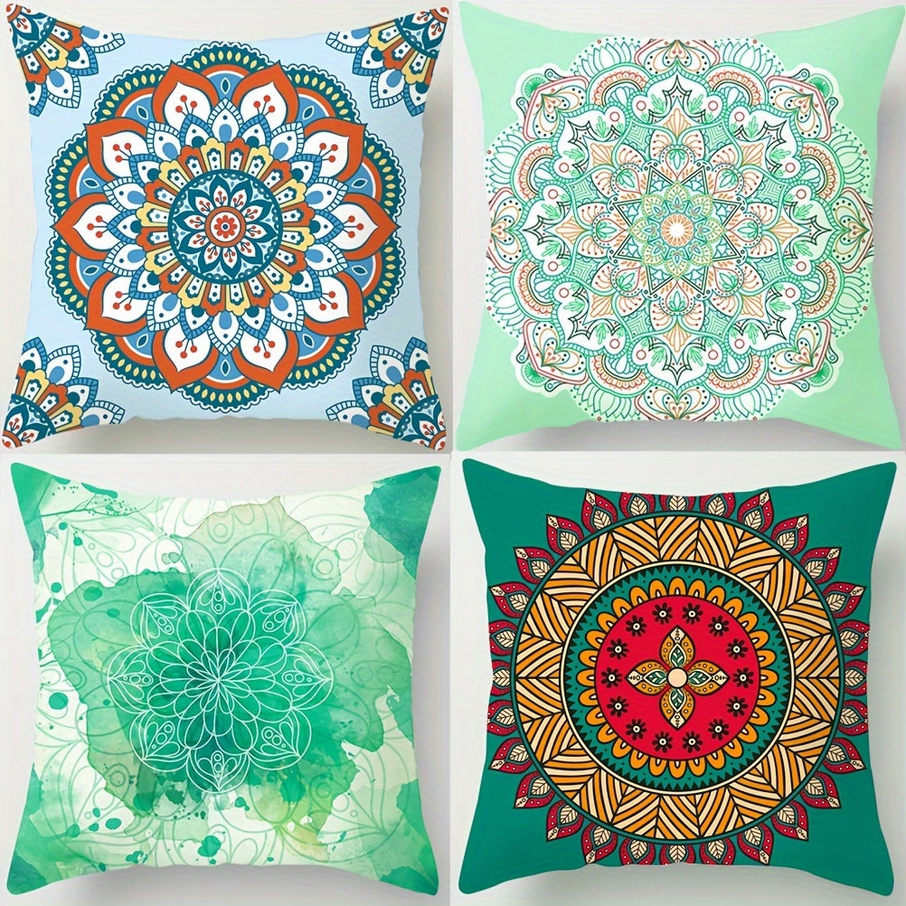 Bohemian Ethnic Style Pillowcases, featuring a vibrant Boho Mandala pattern. Add a touch of bohemian flair to your living room, bedroom, or sofa with these throw pillow covers. Each measures 43.99 X 43.99 cm and does not include a pillow insert. Great