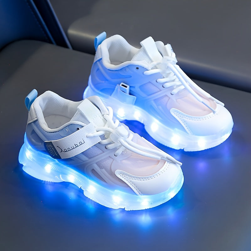 Rechargeable LED sneakers for boys with shock-absorbing non-slip feature, perfect for running and training.