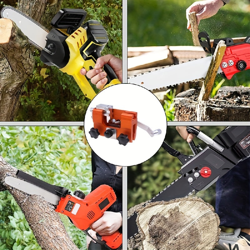 Hand-crank chainsaw sharpener for blades 20.32-55.88cm, ideal for outdoor equipment.