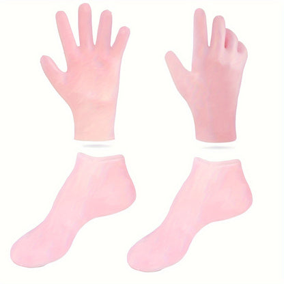 Silicone gloves and socks for soft, fragrance-free hand and foot care.