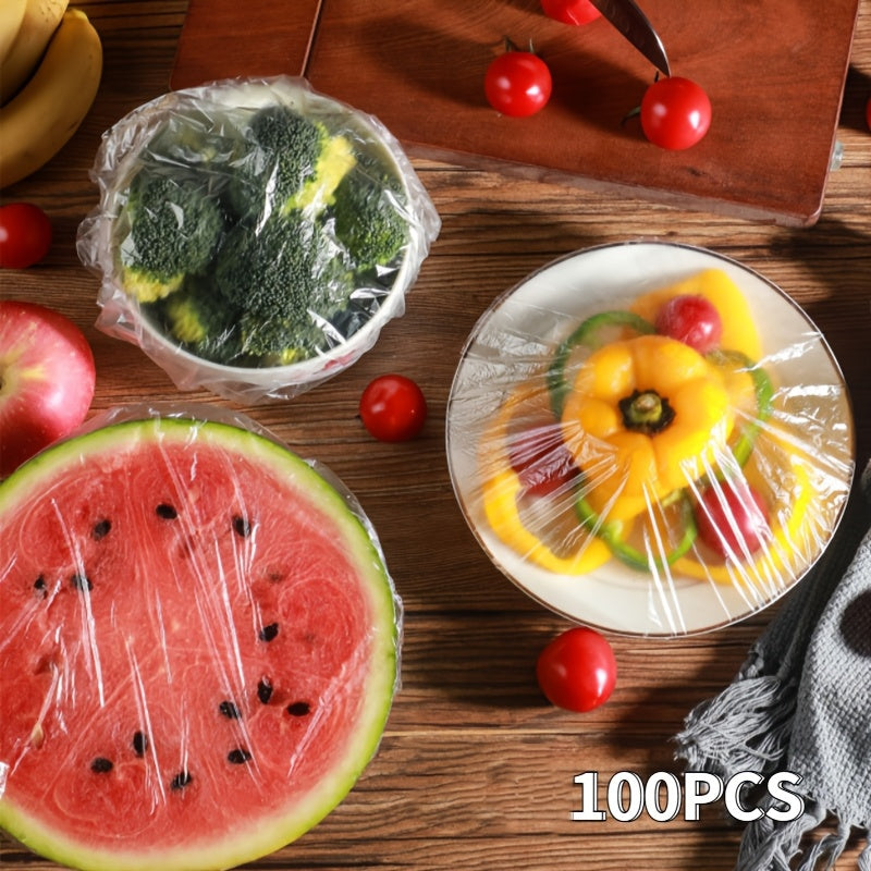 100 pieces of reusable food storage covers bags for bowls, plates, and fruits. These elastic silicone lids are perfect for keeping your food fresh and are great for packing and gift hampers.