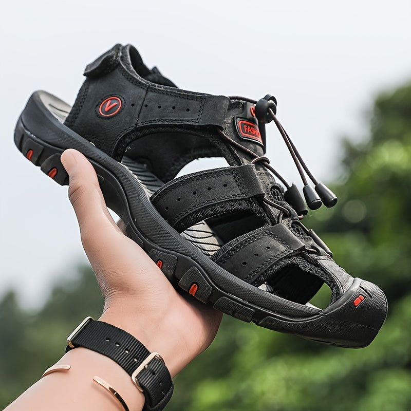 Summer 2024 Leather Sandals: Breathable, Non-Slip for Hiking and Beach Sports, Casual Outdoor Footwear with Adjustable Laces