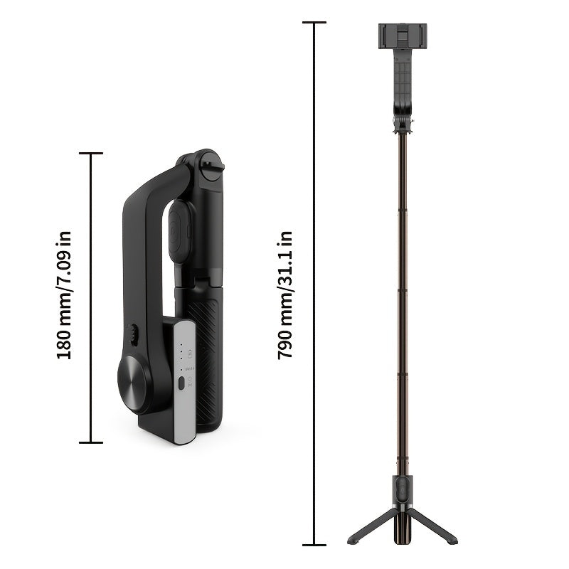 QAML Head Stabilizer Tripod with USB charging, ABS material, and 270° swivel desktop stand. Adjustable smartphone holder for live streaming, photography, and travel. Compatible with iPhone