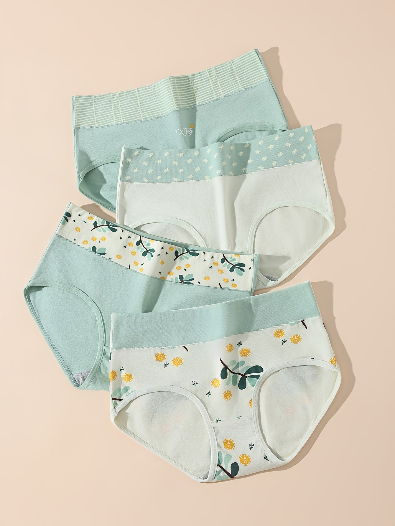 4 Colorblock Cute Print Briefs with High Waist for Women's Lingerie. Simple, Comfy, and Stylish.