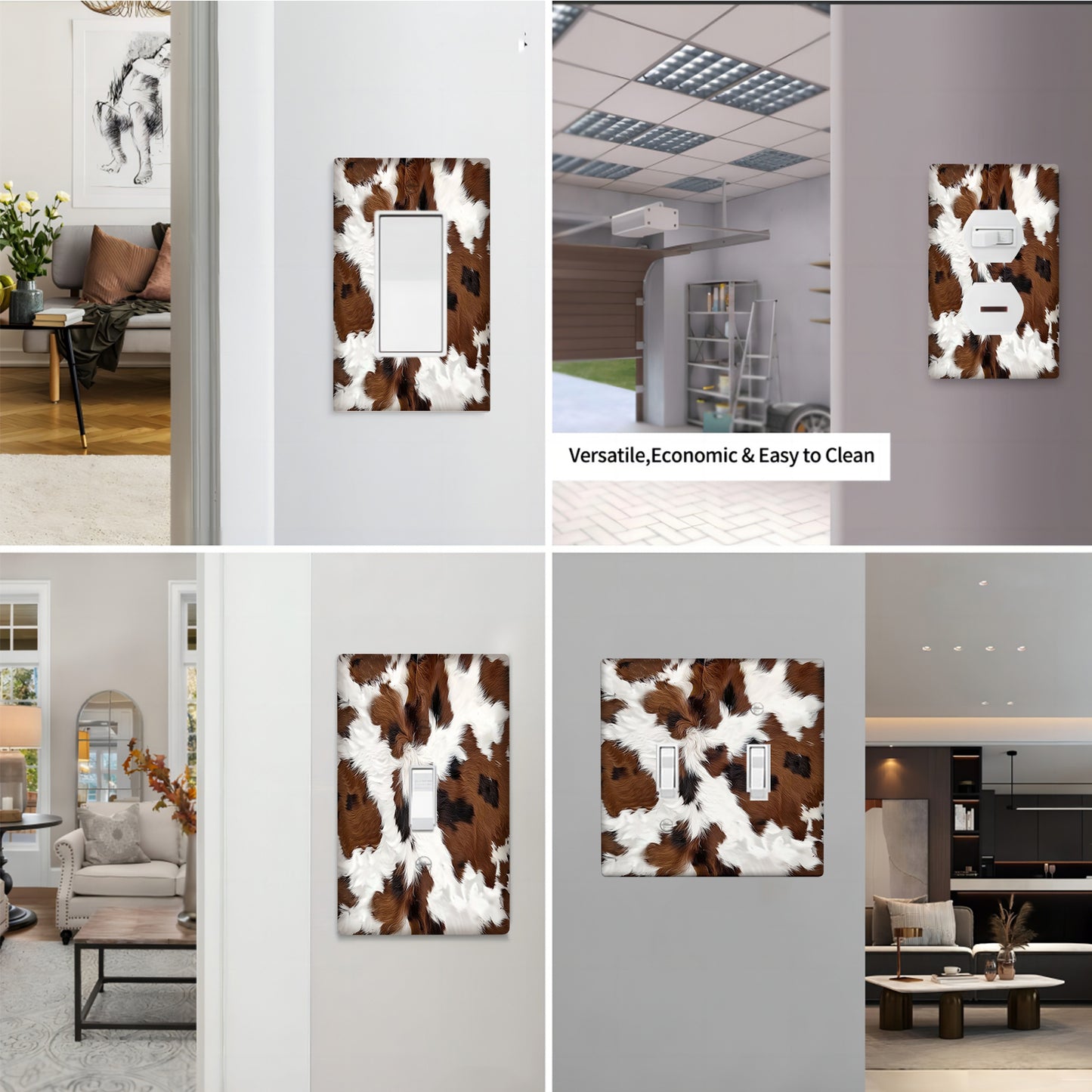 Cow print decorative wall plate made of unbreakable polycarbonate thermoplastic, perfect for bedrooms, kitchens, and home decor.