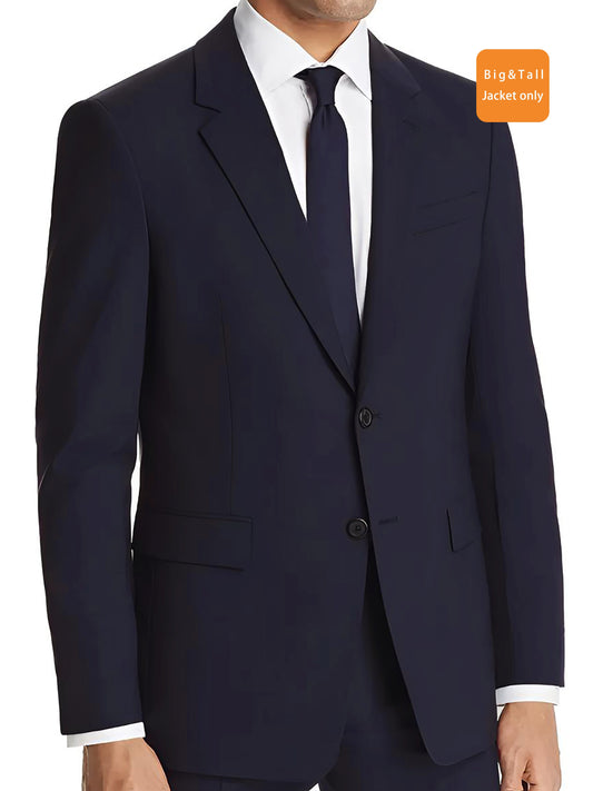 Plus size navy blue suit jacket for casual or professional wear, relaxed fit with flat lapel.