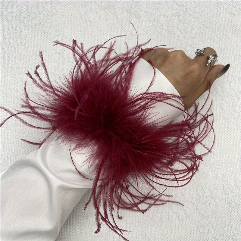 Ostrich Feather Wrist Cuffs Available in 20 Colors, Solid Color Carnival Slap Bracelets Perfect for Halloween Cosplay, Party Accessories, Non-Elastic Feather Anklet Bracelet