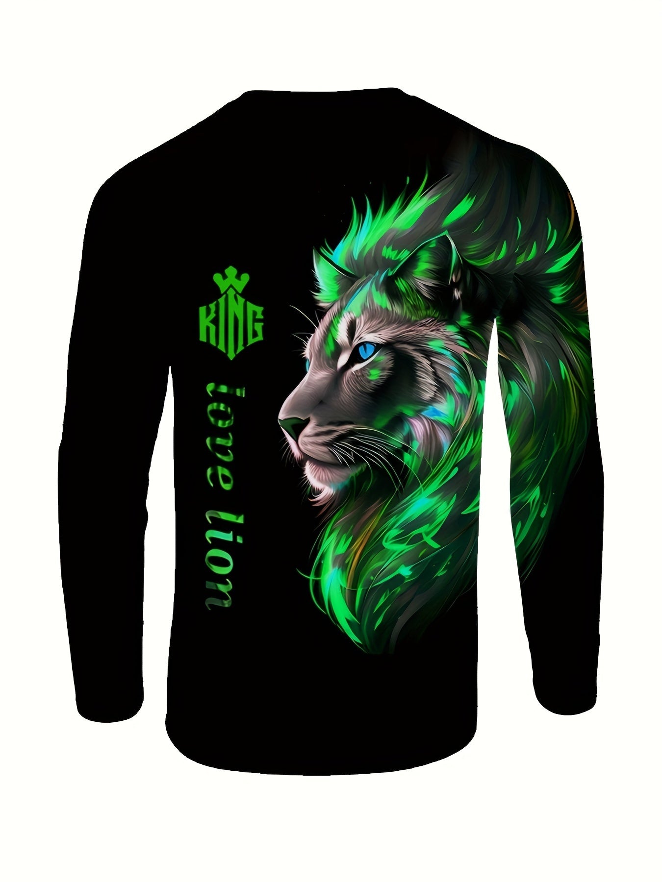 Men's Plus Size Lion Print Long Sleeve T-Shirt and Sweatpants Set - Casual Sportswear for Fall/Winter