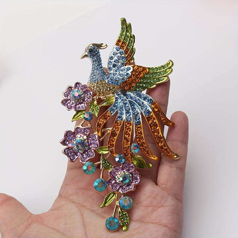 Elegant Vintage Peacock Brooch Pin featuring Rhinestone Embellishment, Dance-Inspired Design, Unique Irregular Shape - Perfect Fashion Accessory for Coats and Jackets.