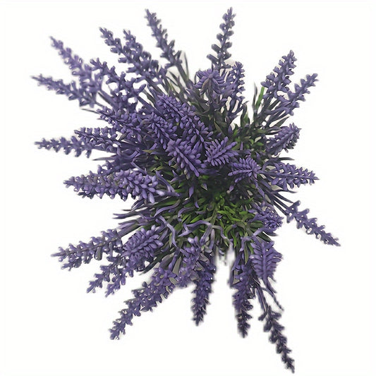 24 bundles of artificial lavender flowers that are UV resistant and suitable for indoor and outdoor decoration. These plastic plants will not fade and provide a realistic touch of greenery for gardens, porches, windows, weddings, Christmas, and home