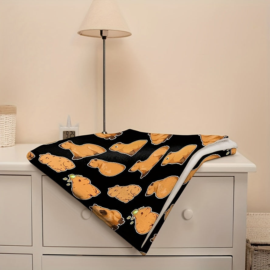 Soft flannel blanket featuring cute capybaras, perfect as a gift for animal lovers. Ideal for cozying up on the couch, in the bedroom, or while camping or traveling. Suitable for use in the office as well.